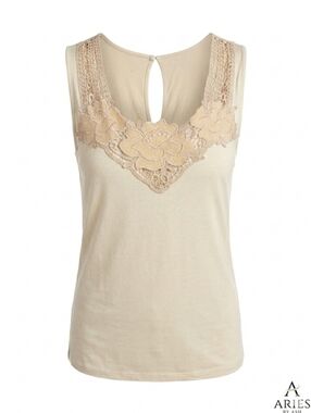 Cristina V NWT Lace TankTop L Beige Floral Crochet Romantic Coquette Stein Mart